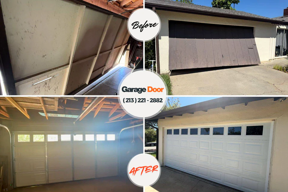 Before and after: garage door repair Rolling Hills, CA